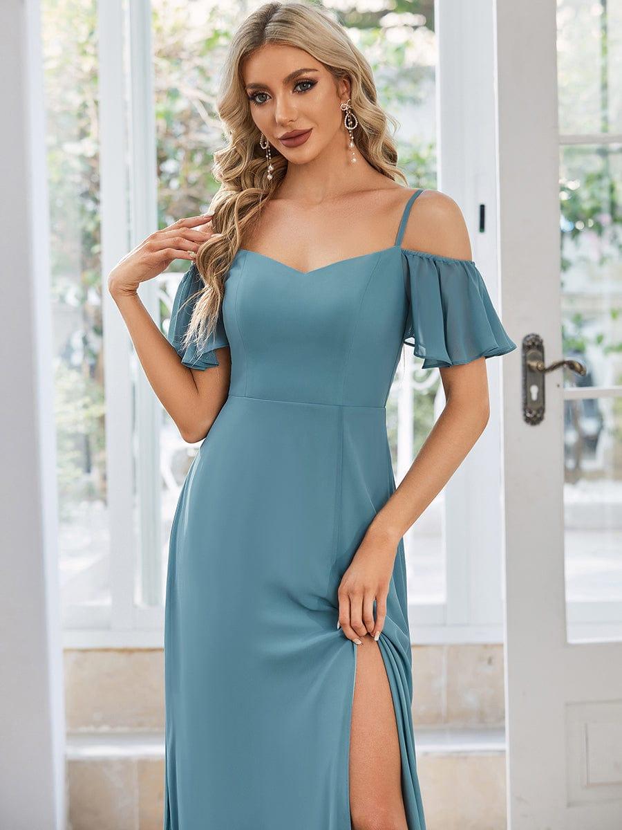 ever REYA|Stylish Cold-Shoulder Floor Length Bridesmaid Dress with Side Slit