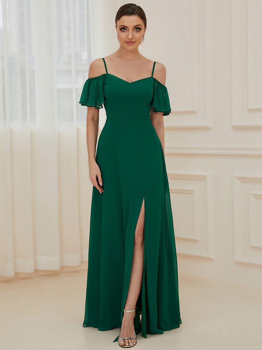 ever REYA|Stylish Cold-Shoulder Floor Length Bridesmaid Dress with Side Slit