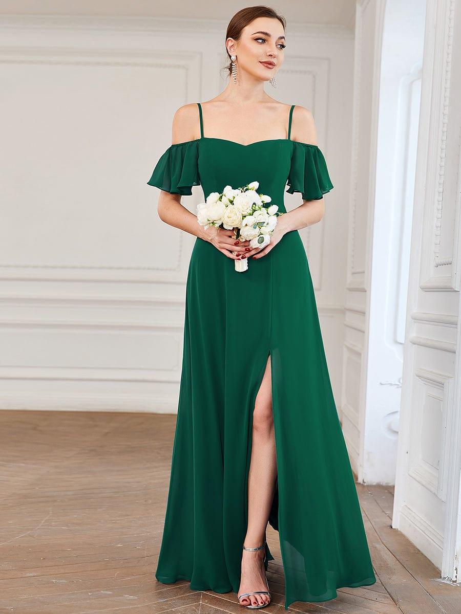 ever REYA|Stylish Cold-Shoulder Floor Length Bridesmaid Dress with Side Slit