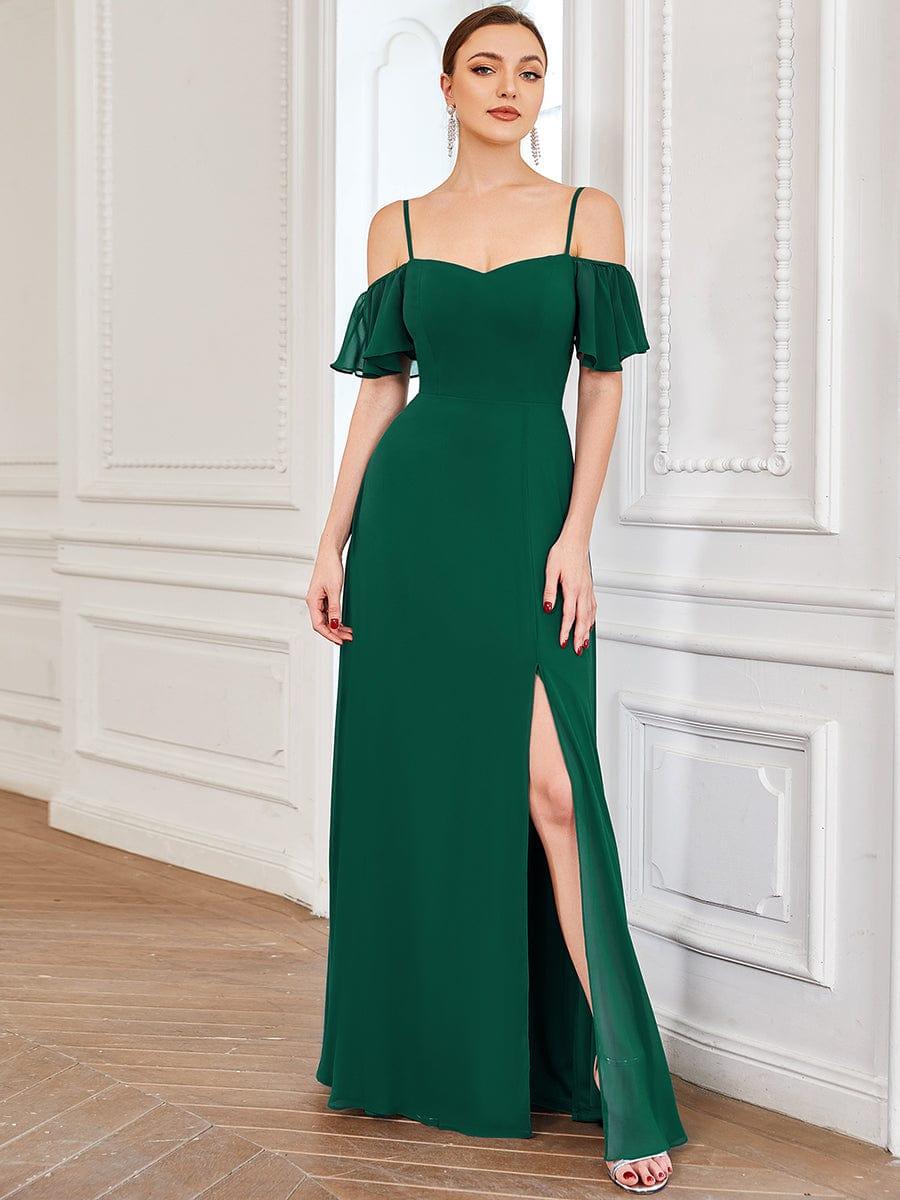 ever REYA|Stylish Cold-Shoulder Floor Length Bridesmaid Dress with Side Slit
