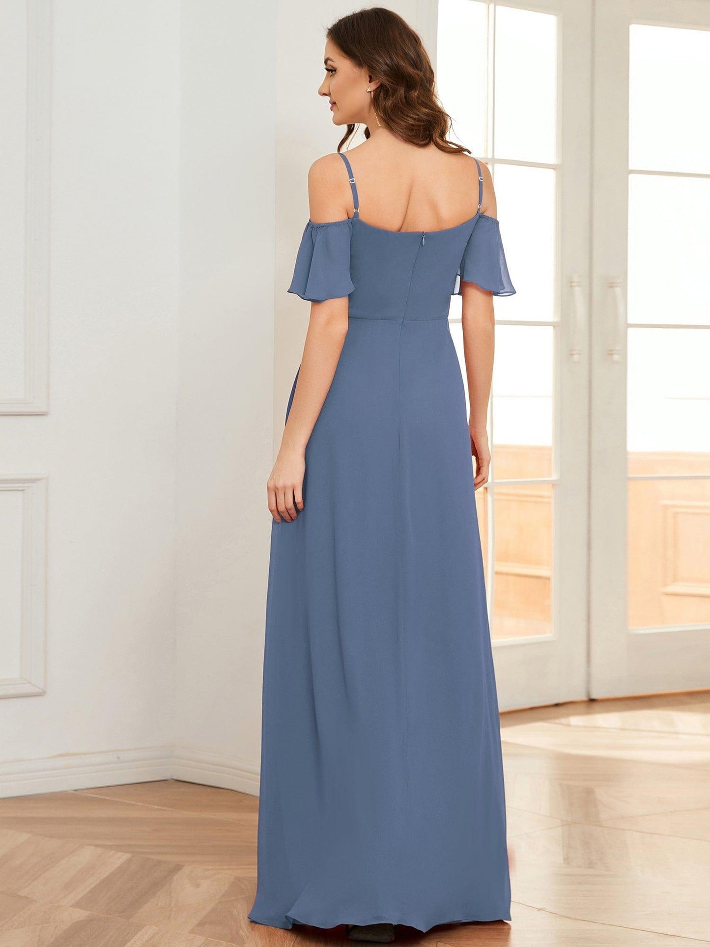 ever REYA|Stylish Cold-Shoulder Floor Length Bridesmaid Dress with Side Slit