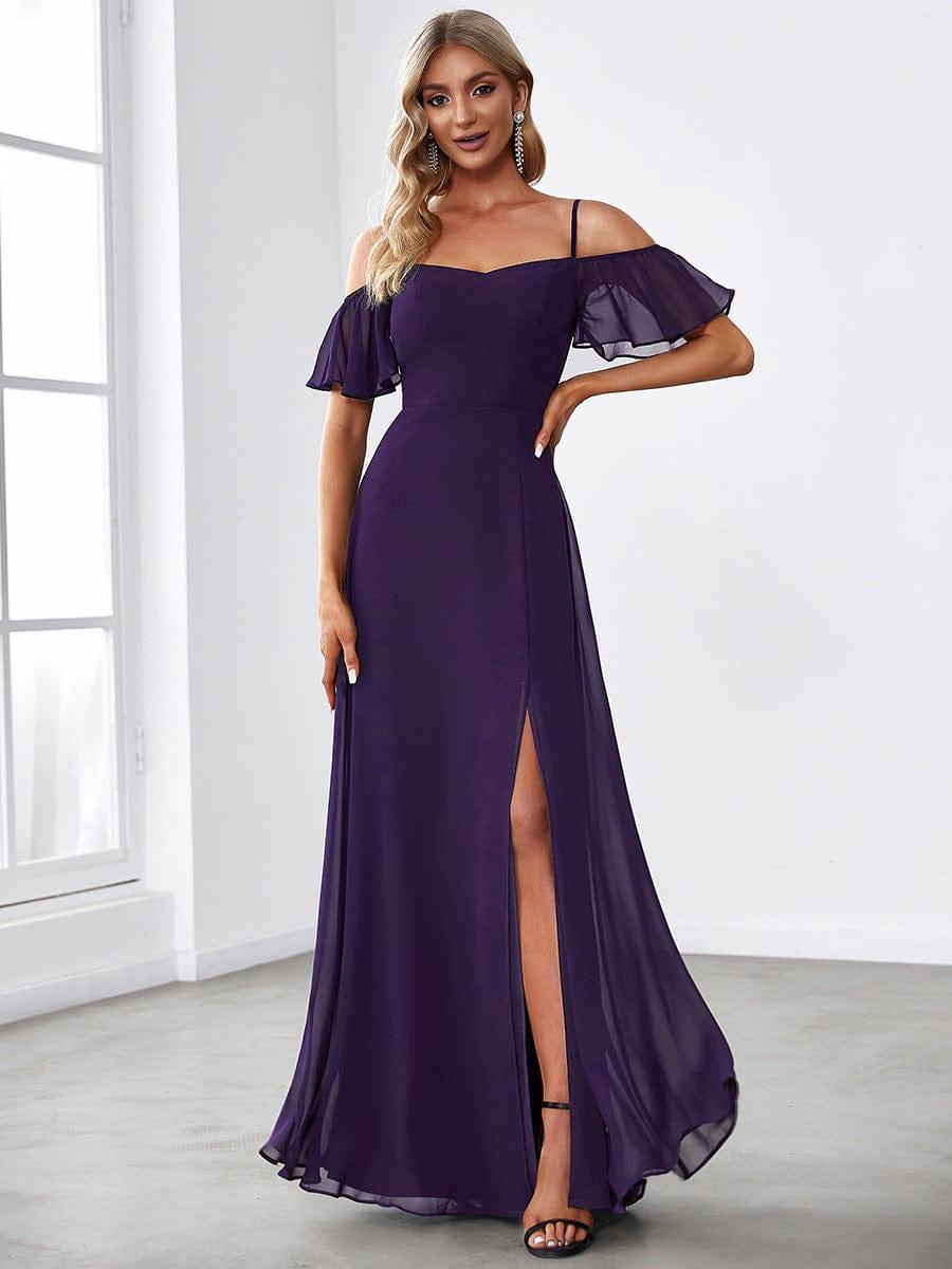 ever REYA|Stylish Cold-Shoulder Floor Length Bridesmaid Dress with Side Slit