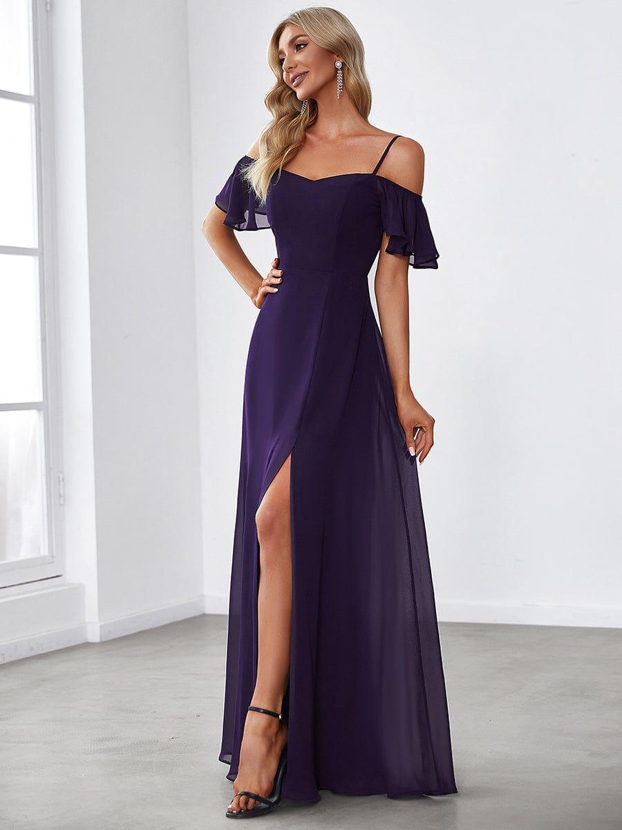ever REYA|Stylish Cold-Shoulder Floor Length Bridesmaid Dress with Side Slit