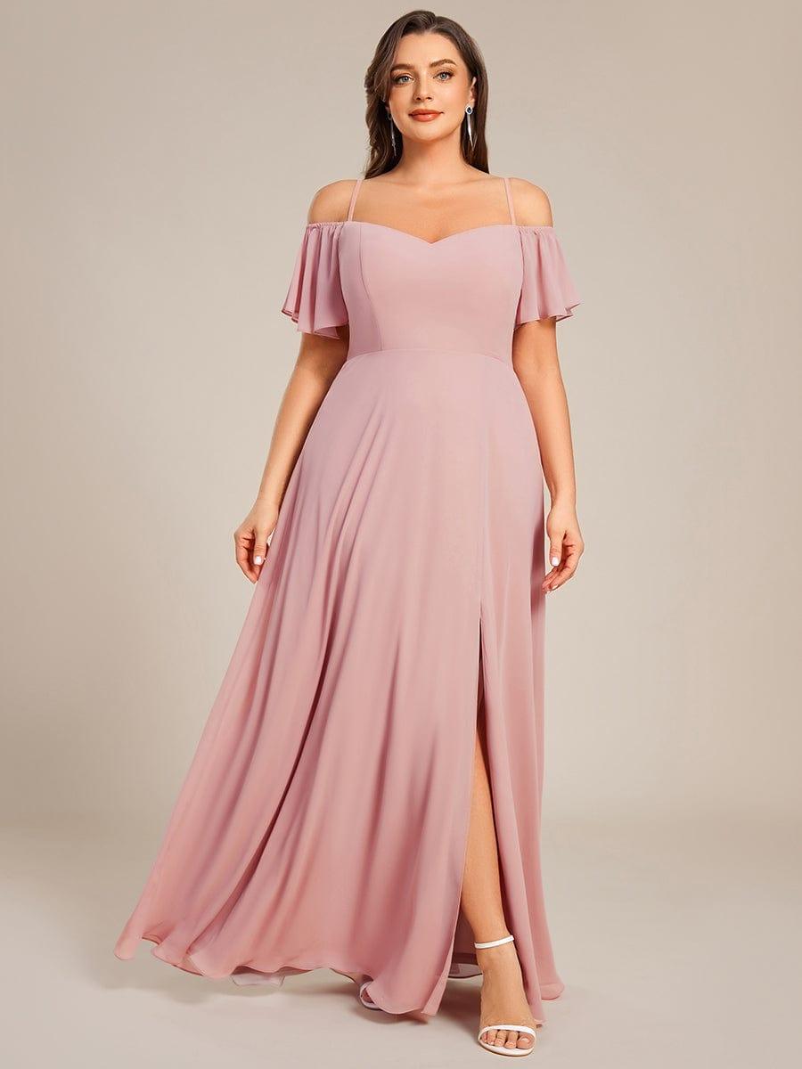 ever REYA|Stylish Cold-Shoulder Floor Length Bridesmaid Dress with Side Slit