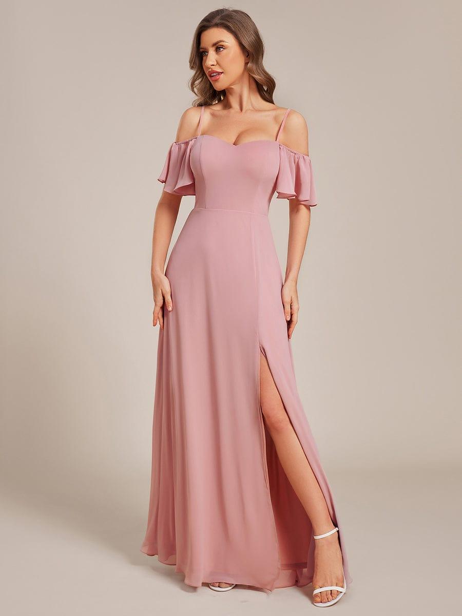 ever REYA|Stylish Cold-Shoulder Floor Length Bridesmaid Dress with Side Slit