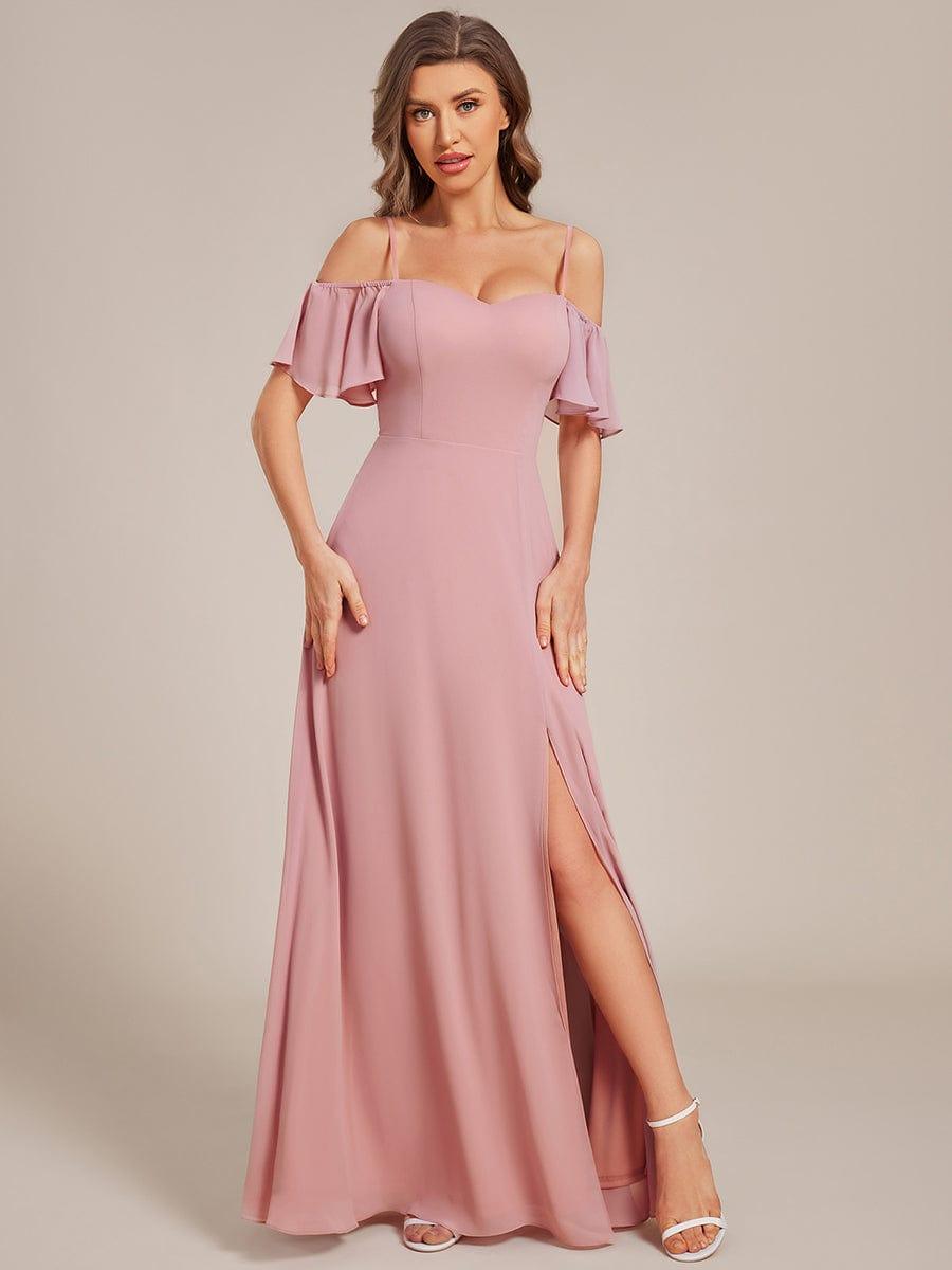 ever REYA|Stylish Cold-Shoulder Floor Length Bridesmaid Dress with Side Slit