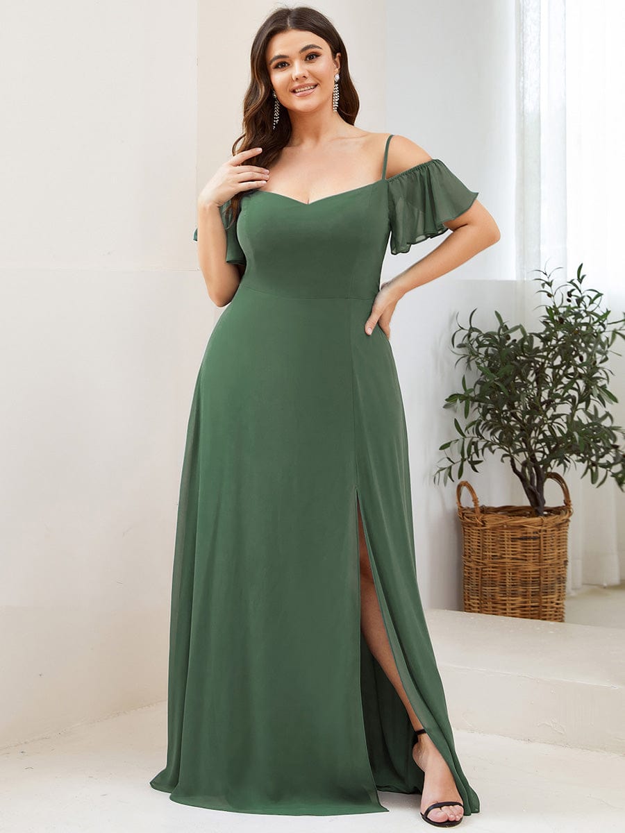 ever REYA|Stylish Cold-Shoulder Floor Length Bridesmaid Dress with Side Slit