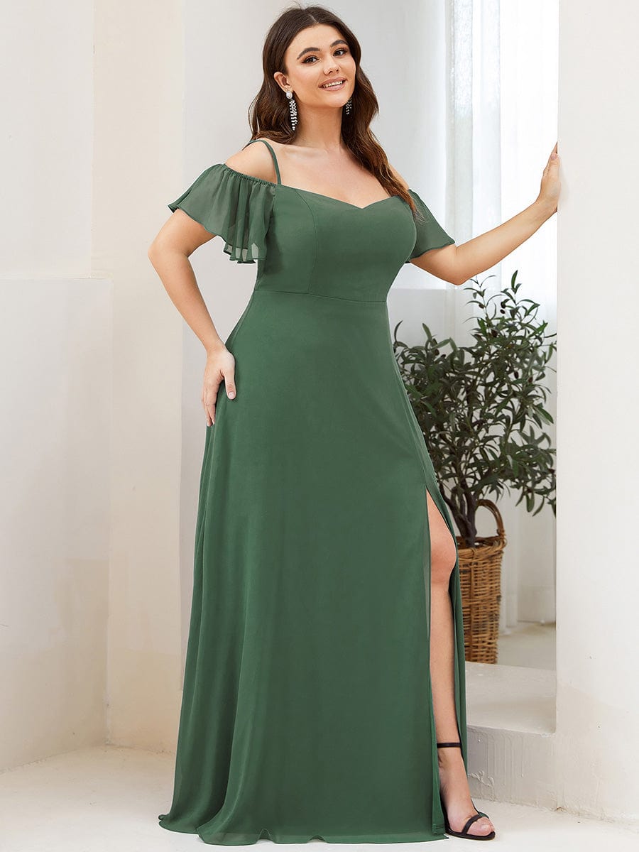 ever REYA|Stylish Cold-Shoulder Floor Length Bridesmaid Dress with Side Slit