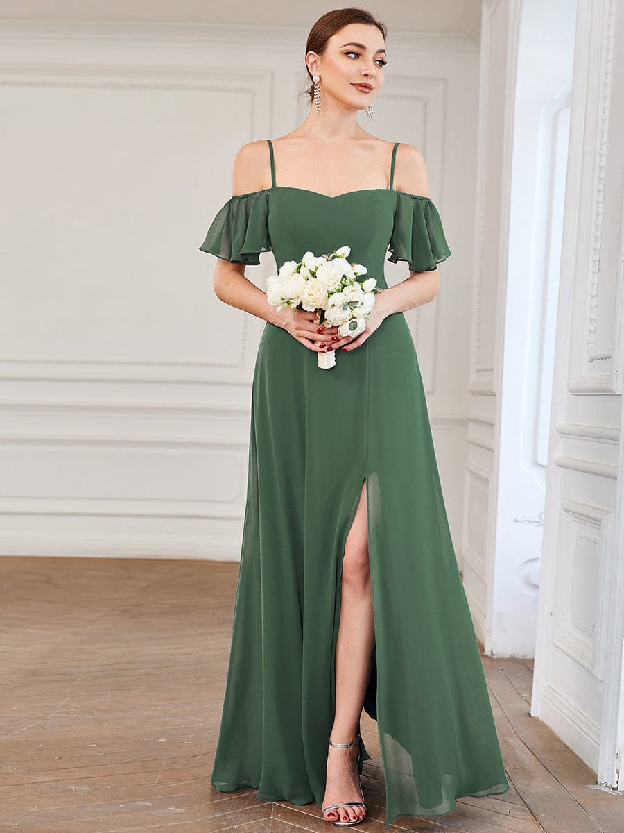 ever REYA|Stylish Cold-Shoulder Floor Length Bridesmaid Dress with Side Slit