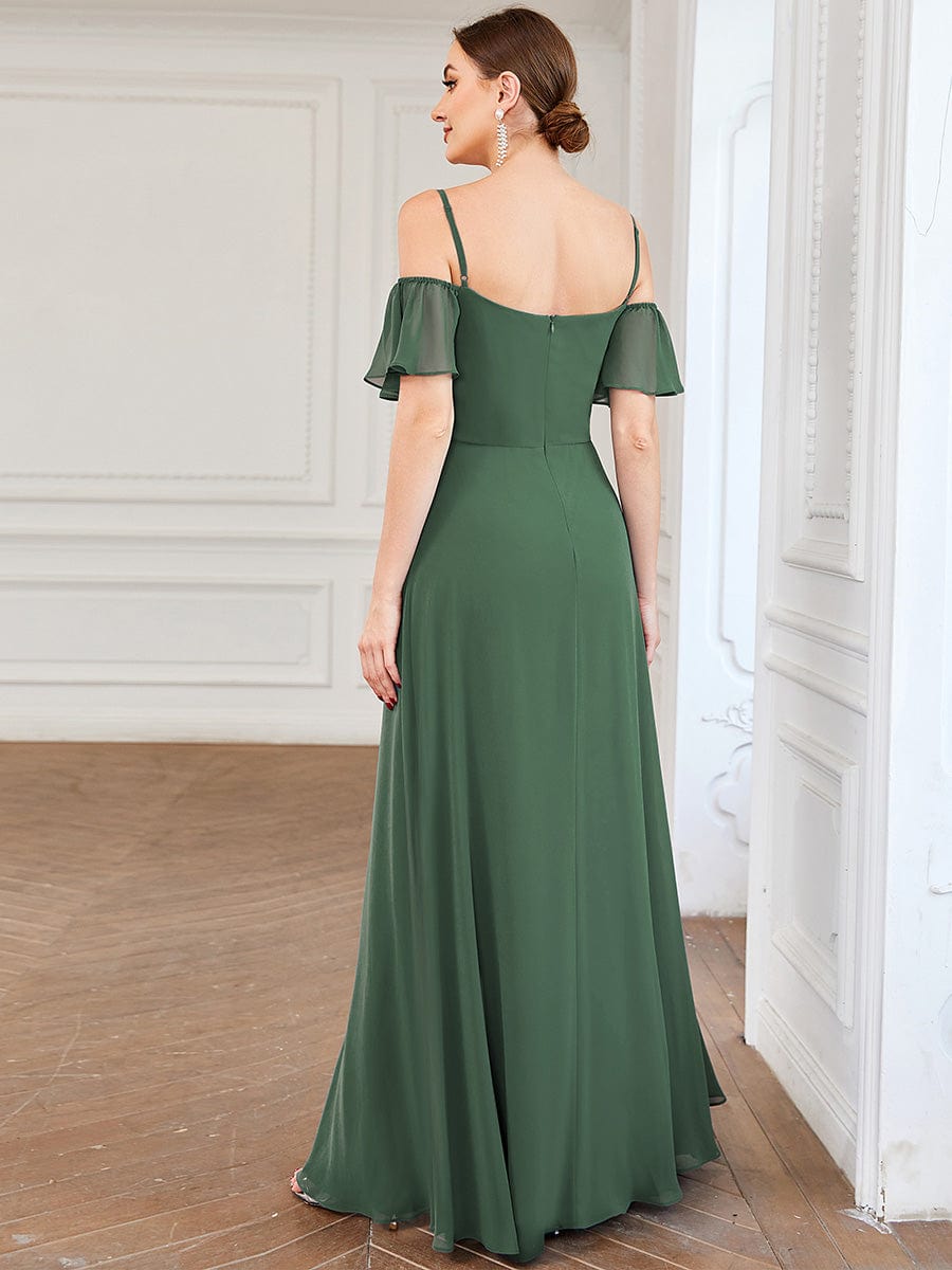ever REYA|Stylish Cold-Shoulder Floor Length Bridesmaid Dress with Side Slit