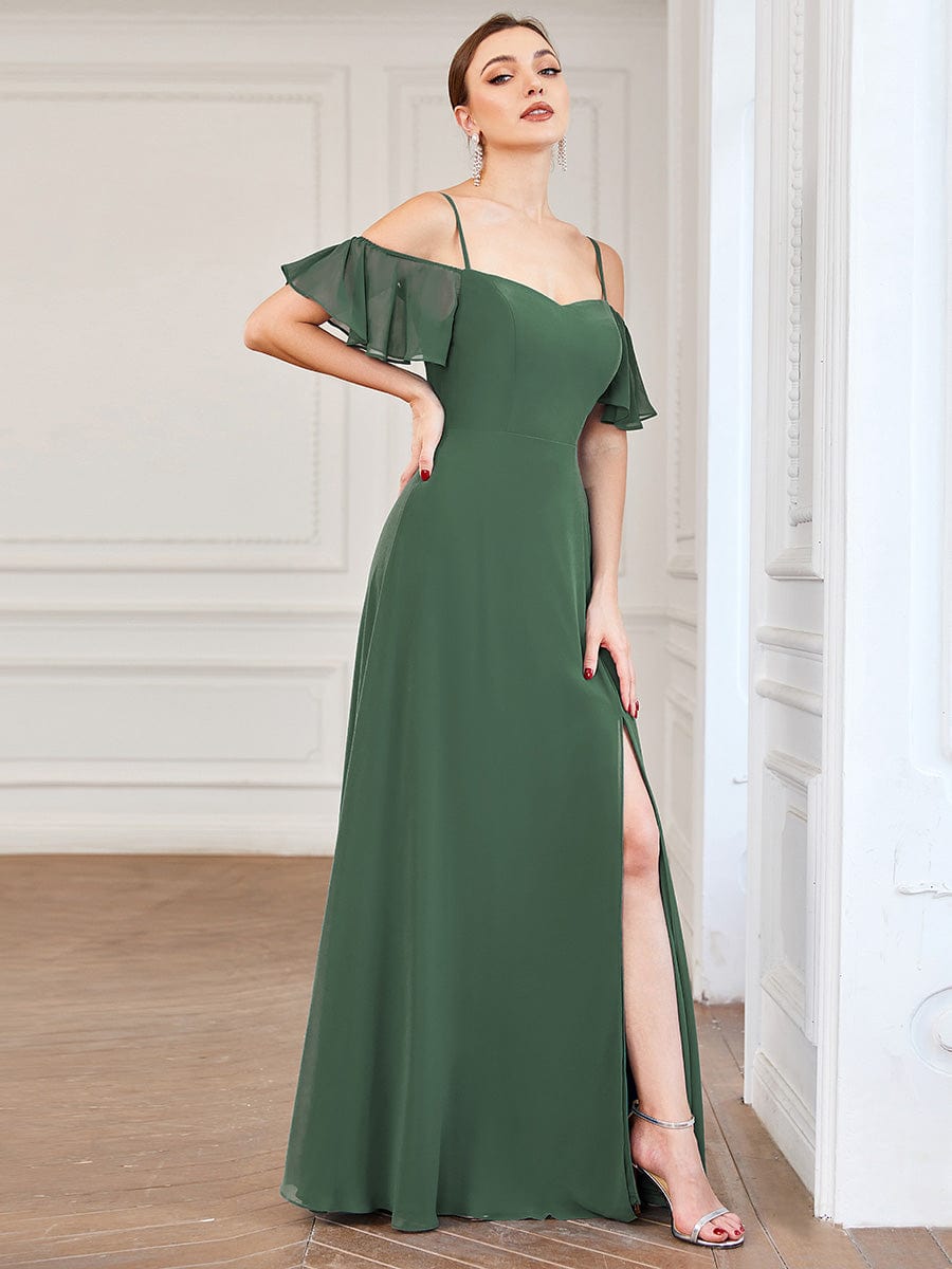 ever REYA|Stylish Cold-Shoulder Floor Length Bridesmaid Dress with Side Slit