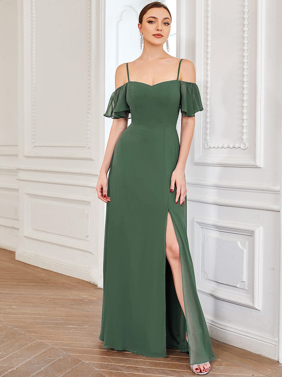 ever REYA|Stylish Cold-Shoulder Floor Length Bridesmaid Dress with Side Slit