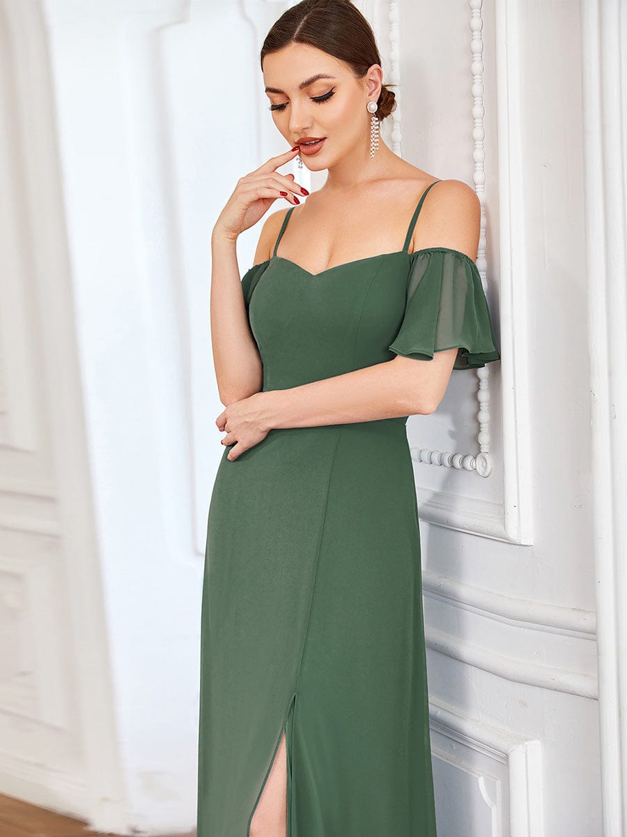 ever REYA|Stylish Cold-Shoulder Floor Length Bridesmaid Dress with Side Slit