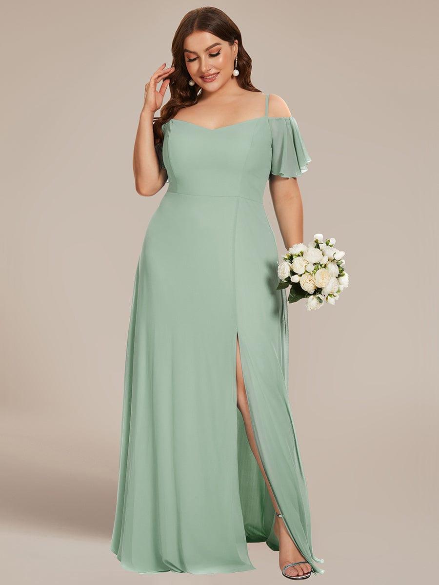 ever REYA|Stylish Cold-Shoulder Floor Length Bridesmaid Dress with Side Slit