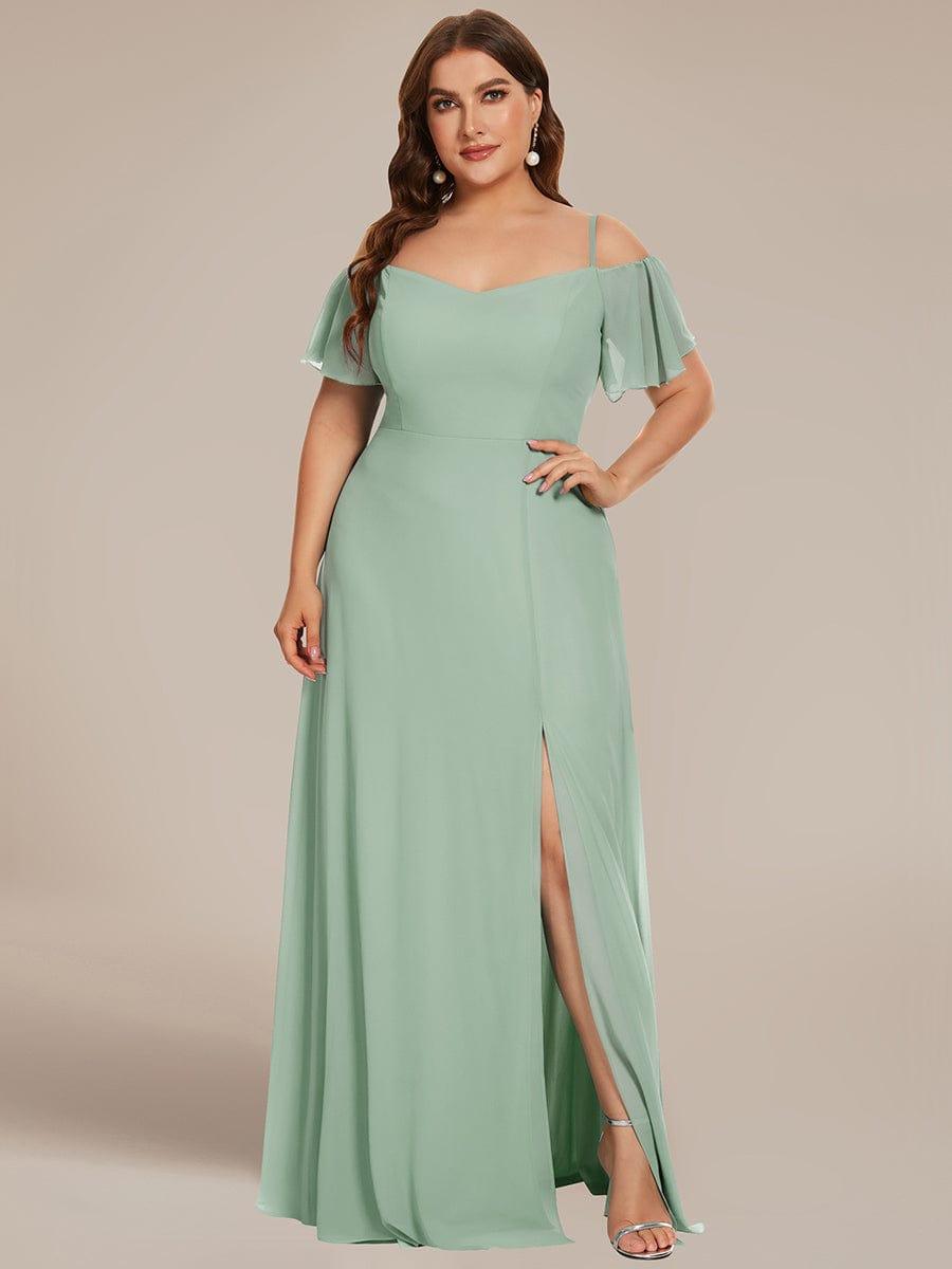 ever REYA|Stylish Cold-Shoulder Floor Length Bridesmaid Dress with Side Slit