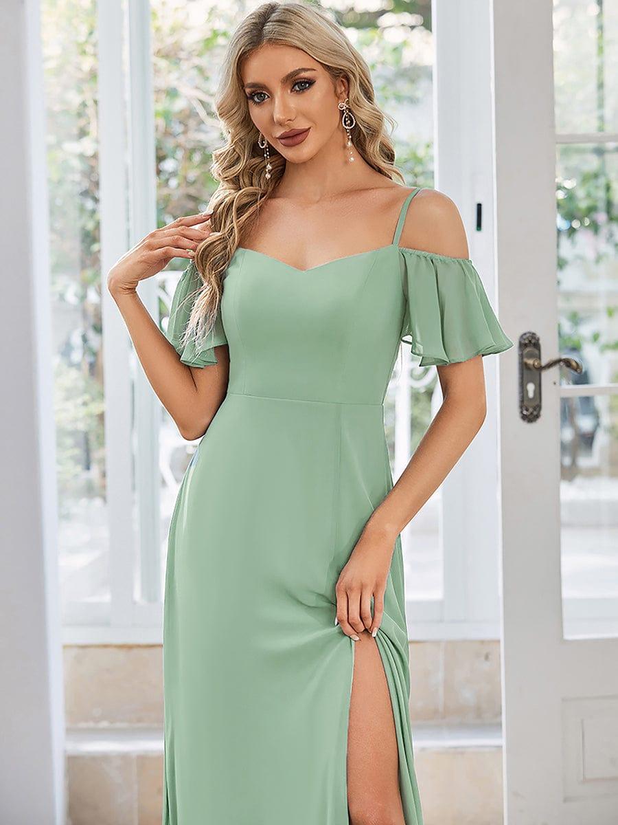 ever REYA|Stylish Cold-Shoulder Floor Length Bridesmaid Dress with Side Slit