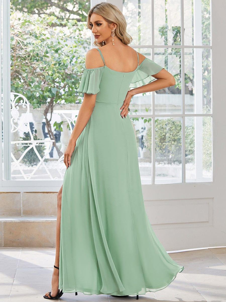 ever REYA|Stylish Cold-Shoulder Floor Length Bridesmaid Dress with Side Slit