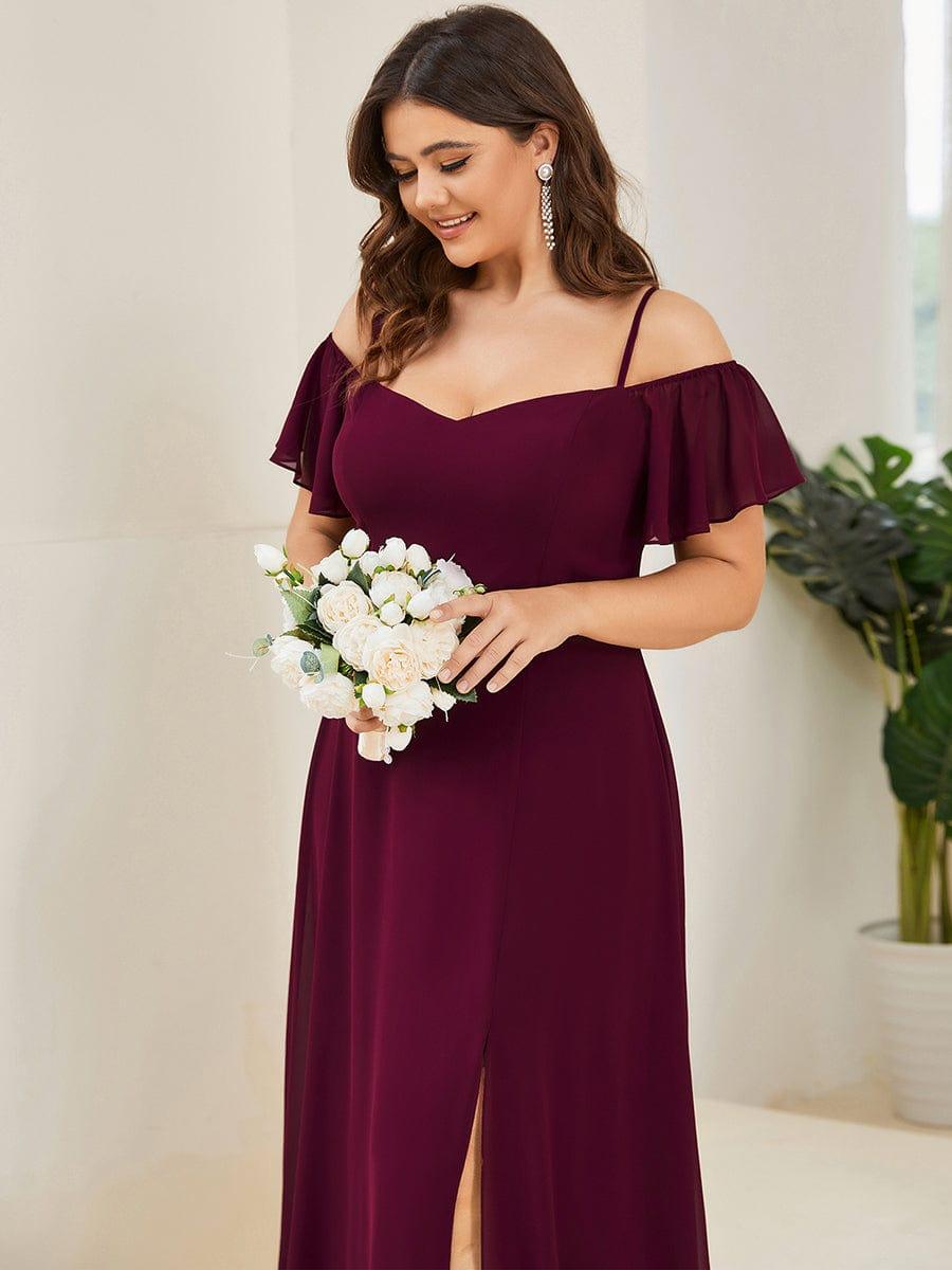 ever REYA|Stylish Cold-Shoulder Floor Length Bridesmaid Dress with Side Slit