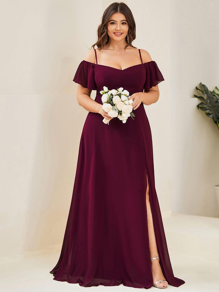 ever REYA|Stylish Cold-Shoulder Floor Length Bridesmaid Dress with Side Slit