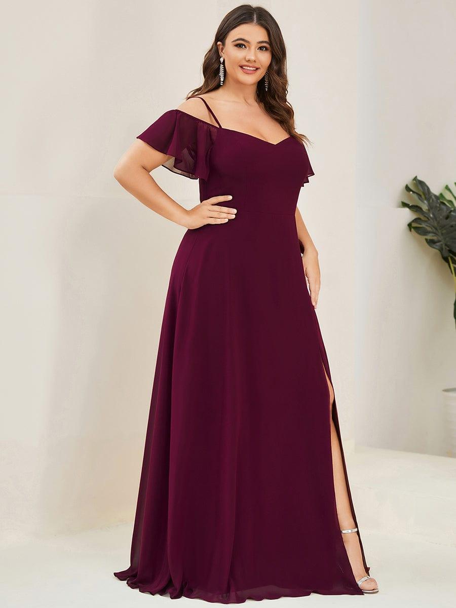 ever REYA|Stylish Cold-Shoulder Floor Length Bridesmaid Dress with Side Slit