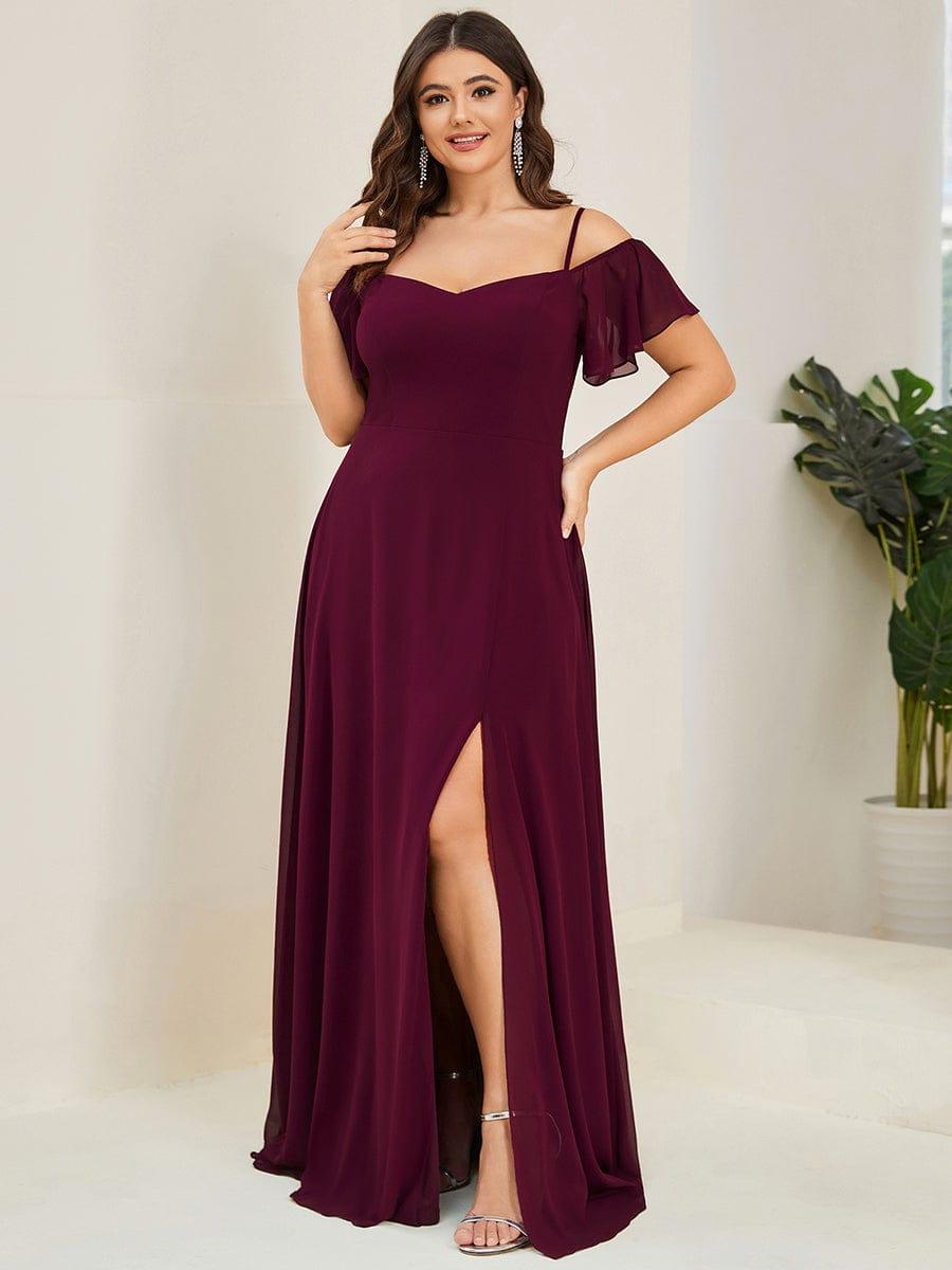 ever REYA|Stylish Cold-Shoulder Floor Length Bridesmaid Dress with Side Slit