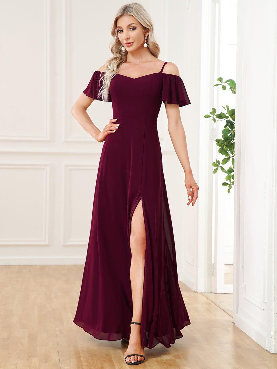 ever REYA|Stylish Cold-Shoulder Floor Length Bridesmaid Dress with Side Slit
