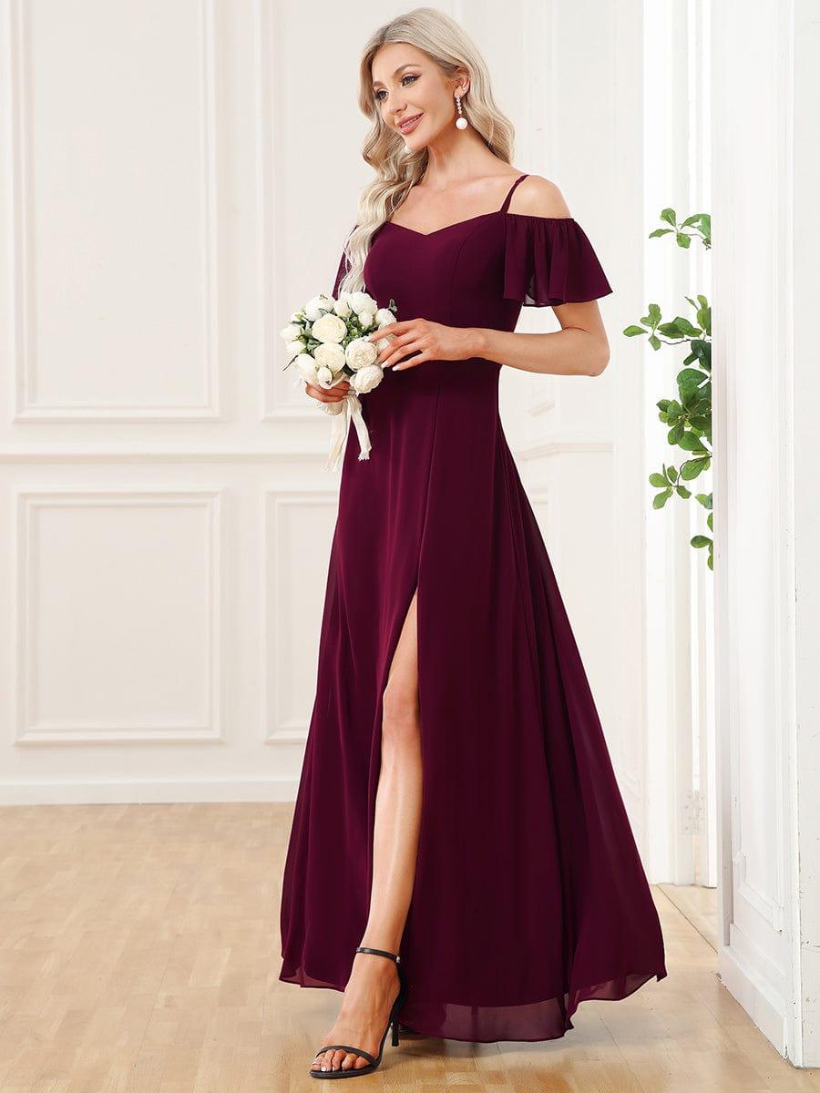 ever REYA|Stylish Cold-Shoulder Floor Length Bridesmaid Dress with Side Slit