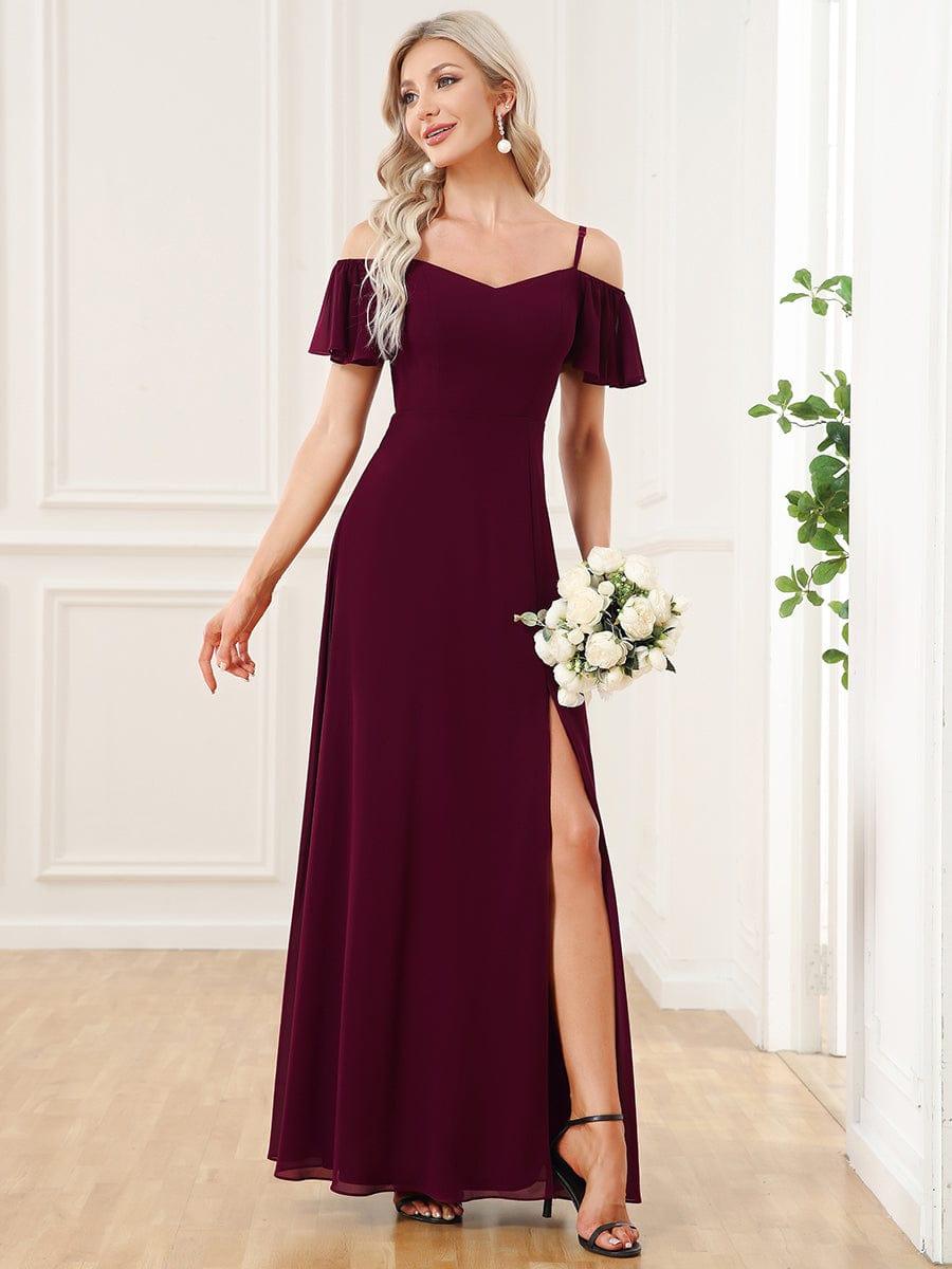 ever REYA|Stylish Cold-Shoulder Floor Length Bridesmaid Dress with Side Slit