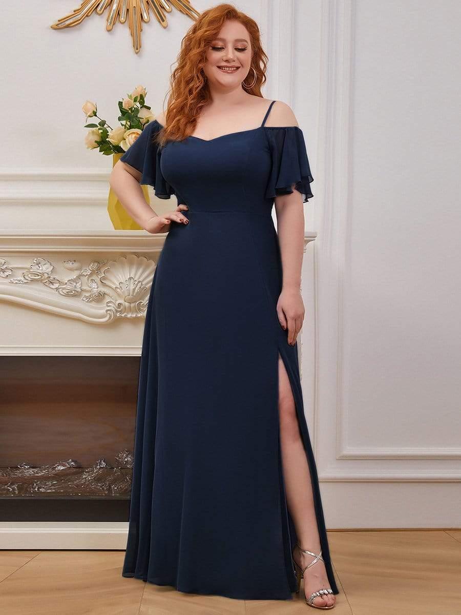 ever REYA|Stylish Cold-Shoulder Floor Length Bridesmaid Dress with Side Slit