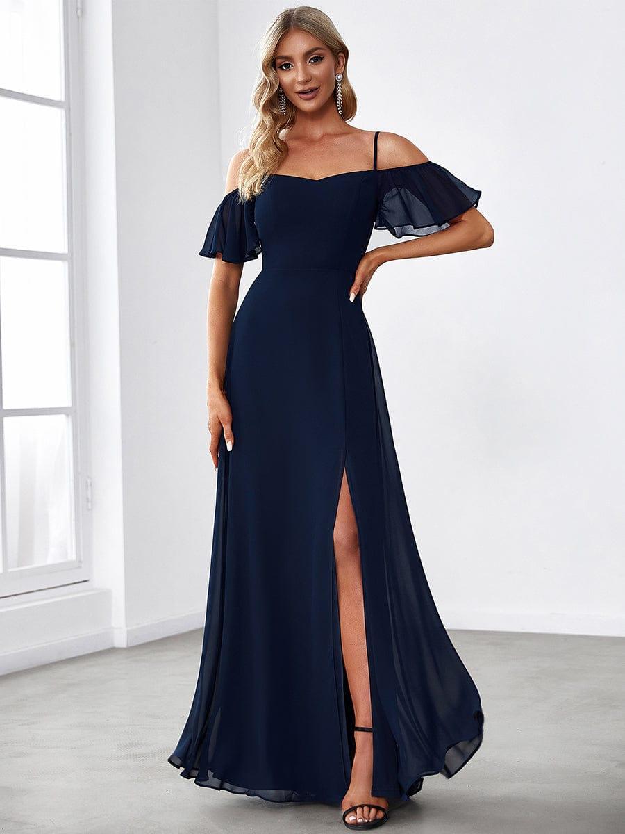 ever REYA|Stylish Cold-Shoulder Floor Length Bridesmaid Dress with Side Slit