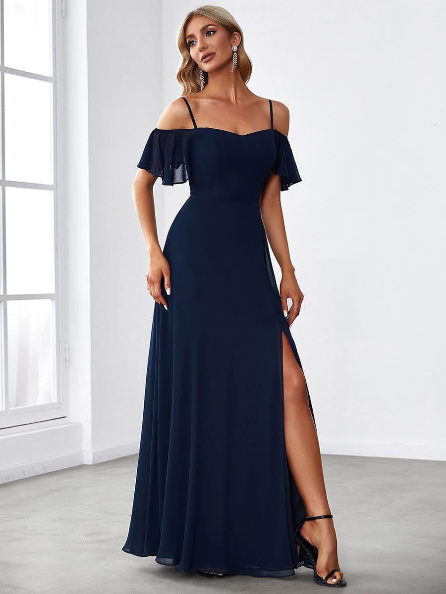 ever REYA|Stylish Cold-Shoulder Floor Length Bridesmaid Dress with Side Slit