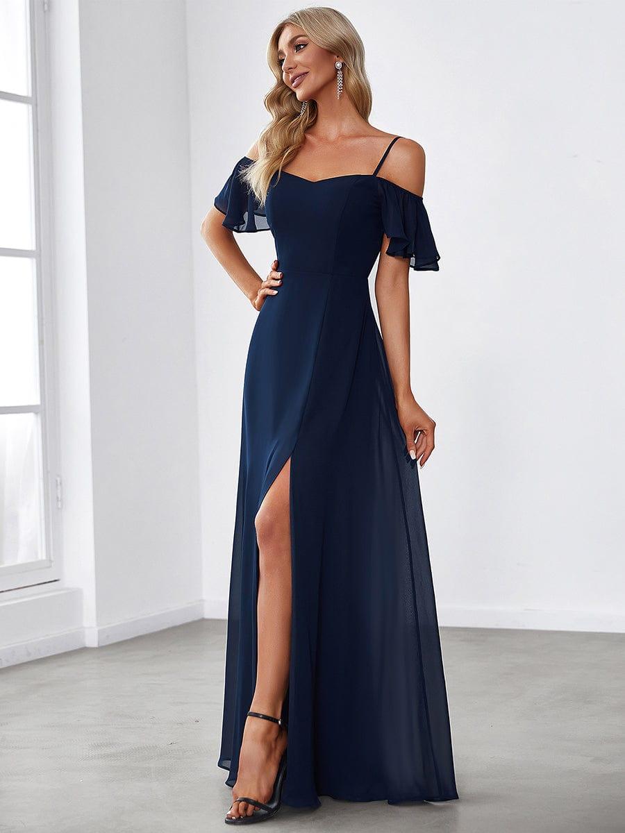 ever REYA|Stylish Cold-Shoulder Floor Length Bridesmaid Dress with Side Slit