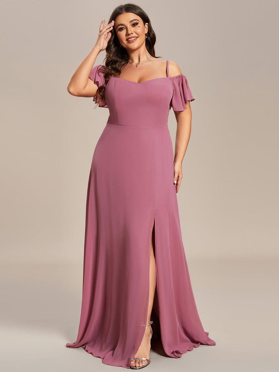 ever REYA|Stylish Cold-Shoulder Floor Length Bridesmaid Dress with Side Slit