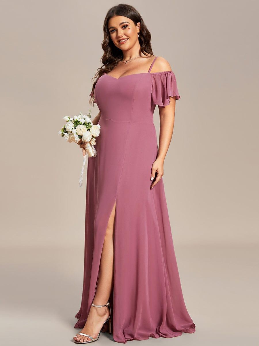 ever REYA|Stylish Cold-Shoulder Floor Length Bridesmaid Dress with Side Slit