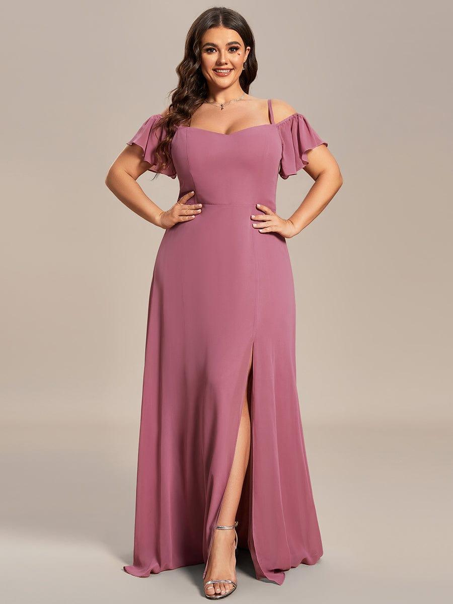 ever REYA|Stylish Cold-Shoulder Floor Length Bridesmaid Dress with Side Slit
