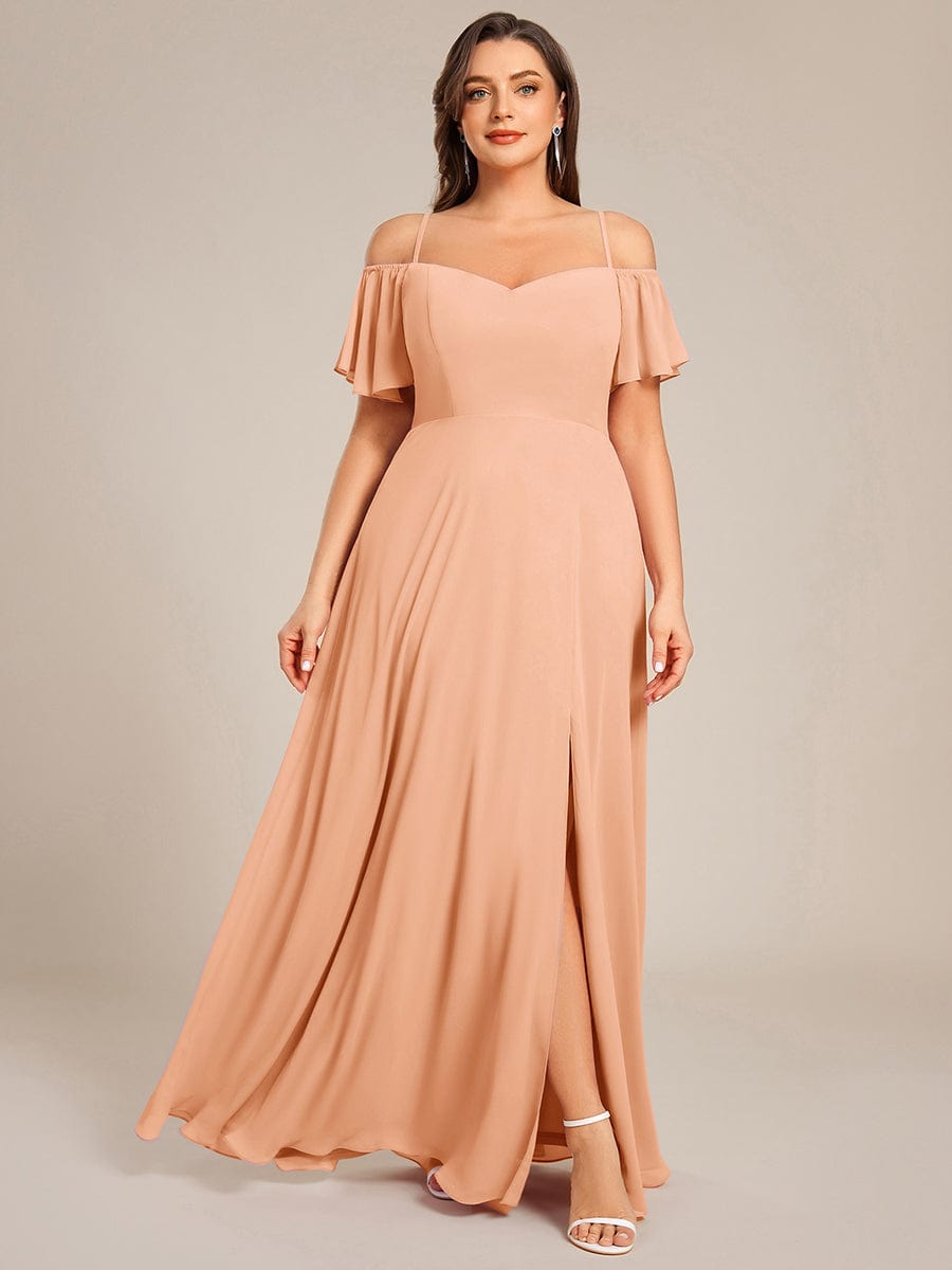 ever REYA|Stylish Cold-Shoulder Floor Length Bridesmaid Dress with Side Slit