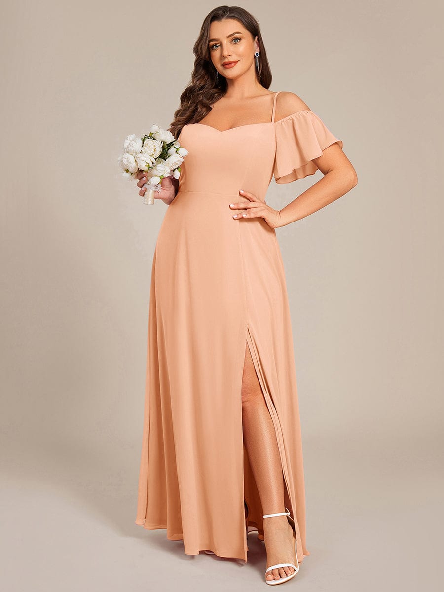 ever REYA|Stylish Cold-Shoulder Floor Length Bridesmaid Dress with Side Slit