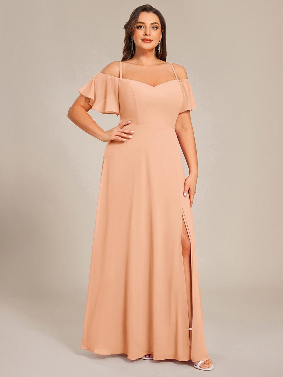 ever REYA|Stylish Cold-Shoulder Floor Length Bridesmaid Dress with Side Slit