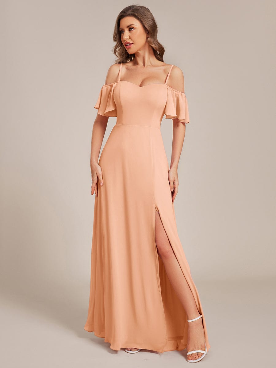 ever REYA|Stylish Cold-Shoulder Floor Length Bridesmaid Dress with Side Slit