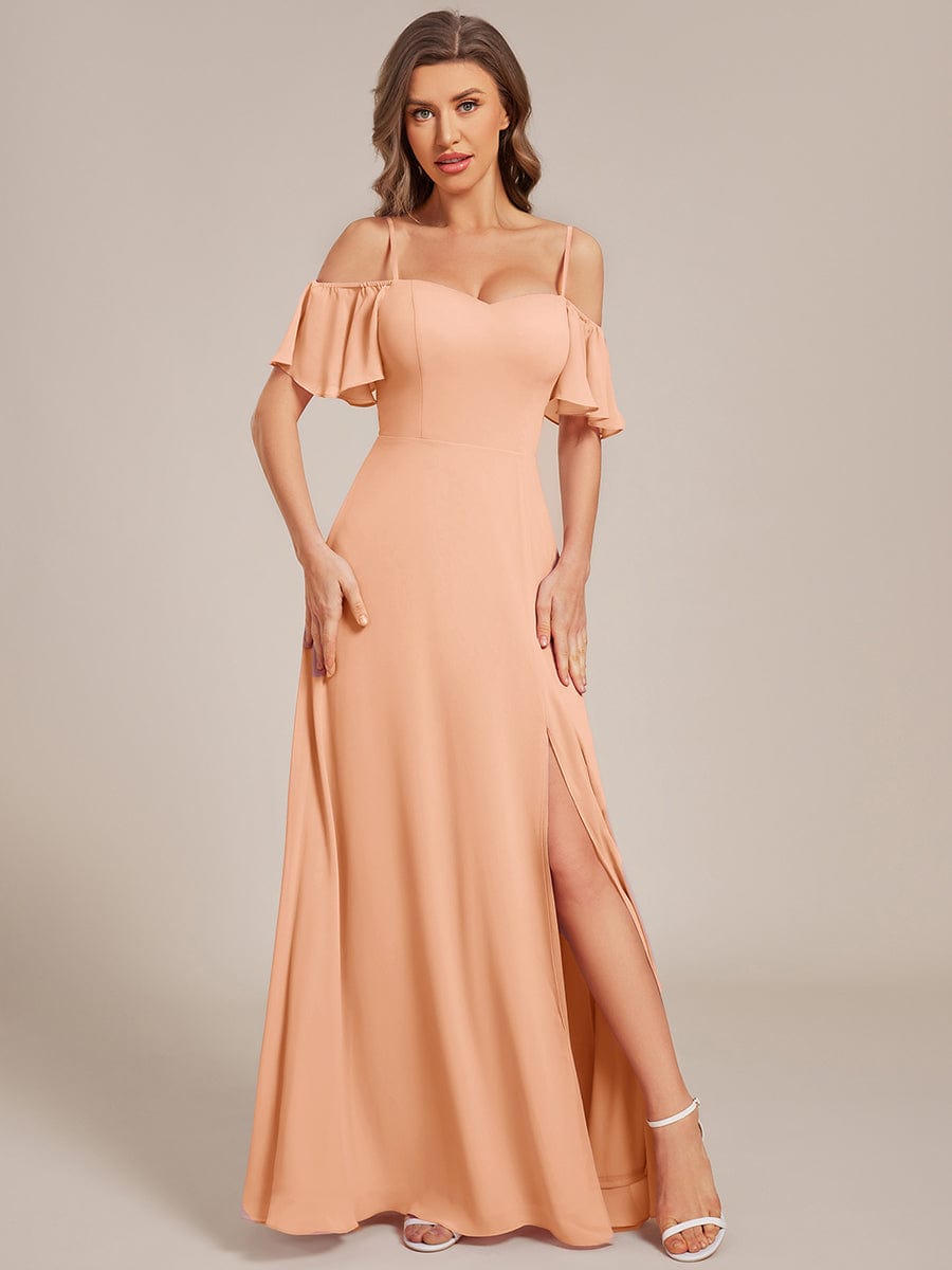 ever REYA|Stylish Cold-Shoulder Floor Length Bridesmaid Dress with Side Slit