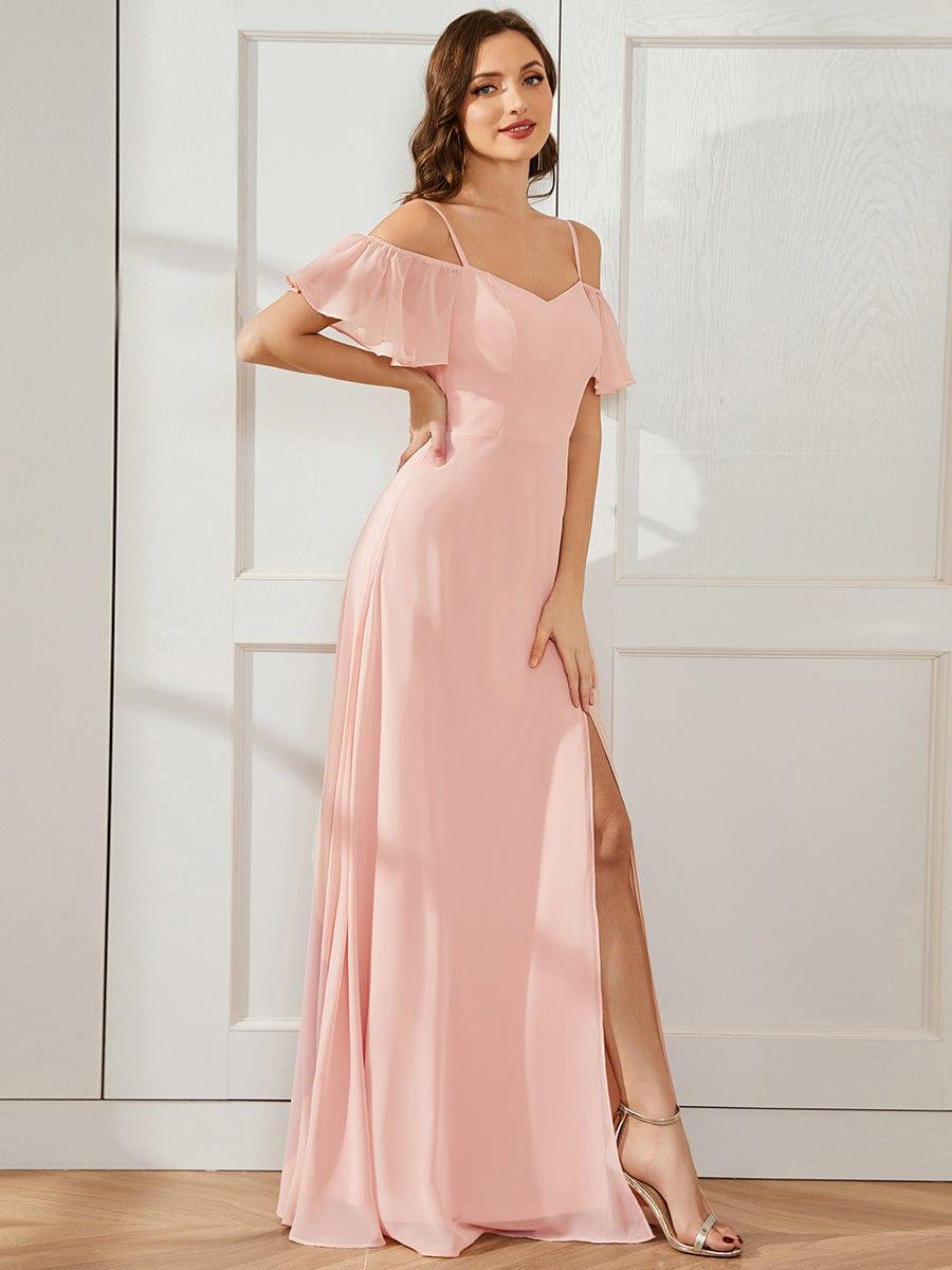 ever REYA|Stylish Cold-Shoulder Floor Length Bridesmaid Dress with Side Slit