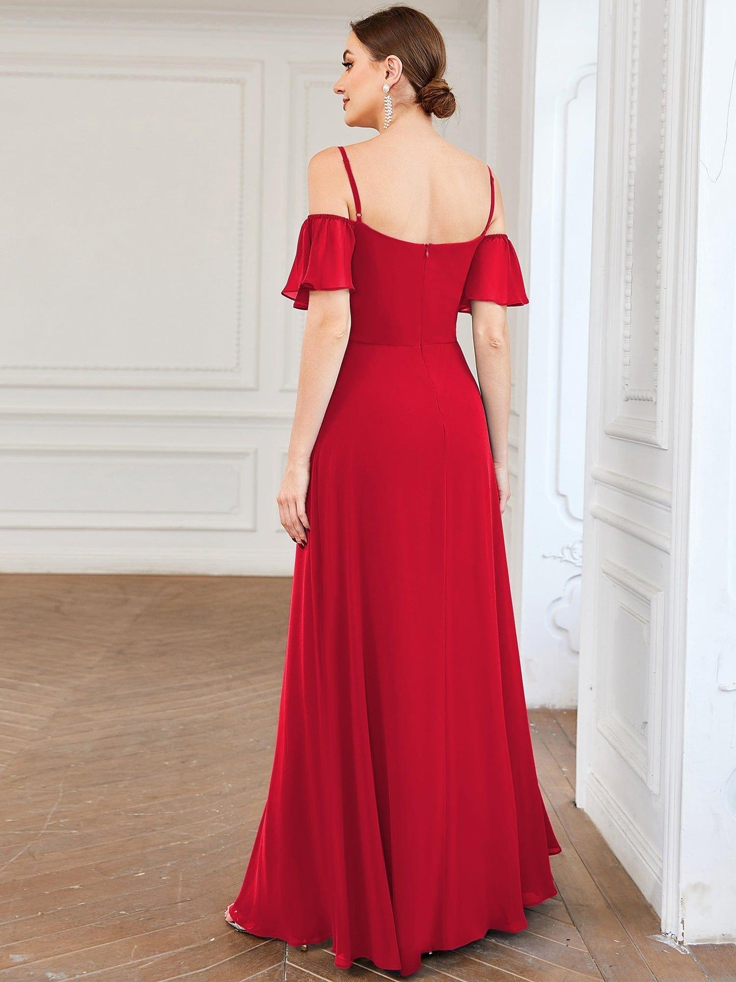 ever REYA|Stylish Cold-Shoulder Floor Length Bridesmaid Dress with Side Slit