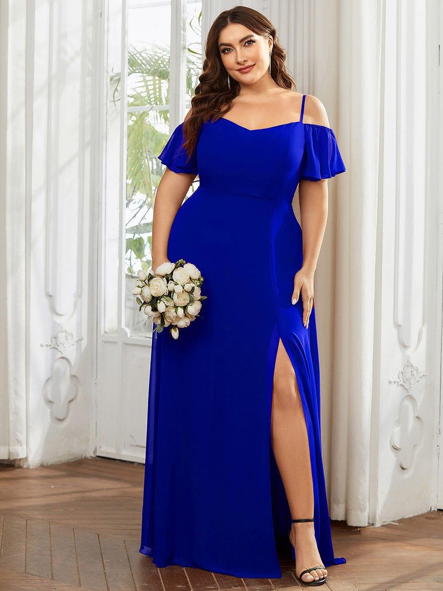ever REYA|Stylish Cold-Shoulder Floor Length Bridesmaid Dress with Side Slit
