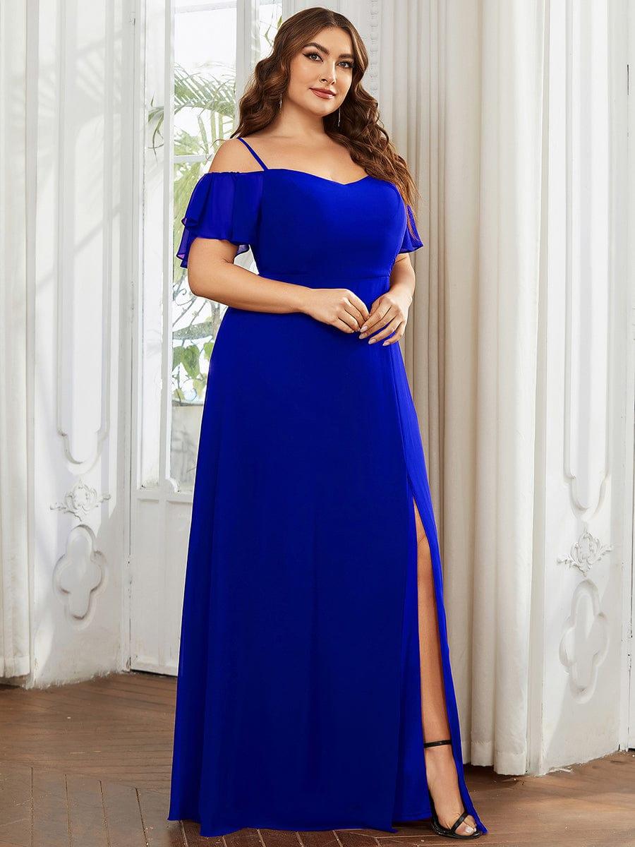 ever REYA|Stylish Cold-Shoulder Floor Length Bridesmaid Dress with Side Slit