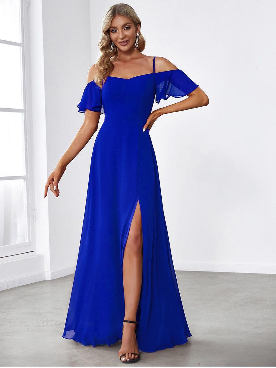 ever REYA|Stylish Cold-Shoulder Floor Length Bridesmaid Dress with Side Slit