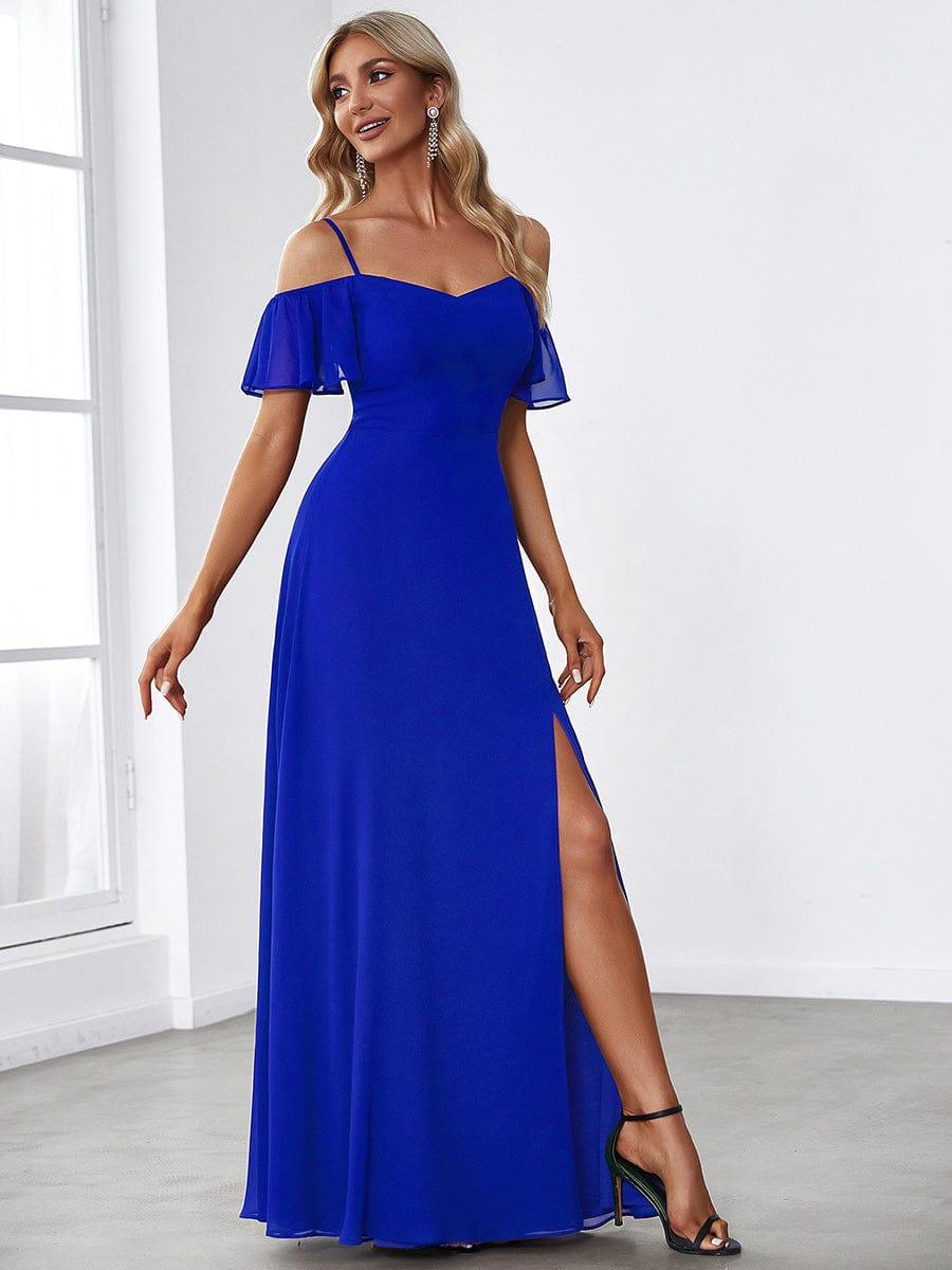 ever REYA|Stylish Cold-Shoulder Floor Length Bridesmaid Dress with Side Slit