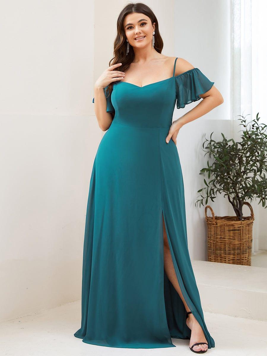 ever REYA|Stylish Cold-Shoulder Floor Length Bridesmaid Dress with Side Slit