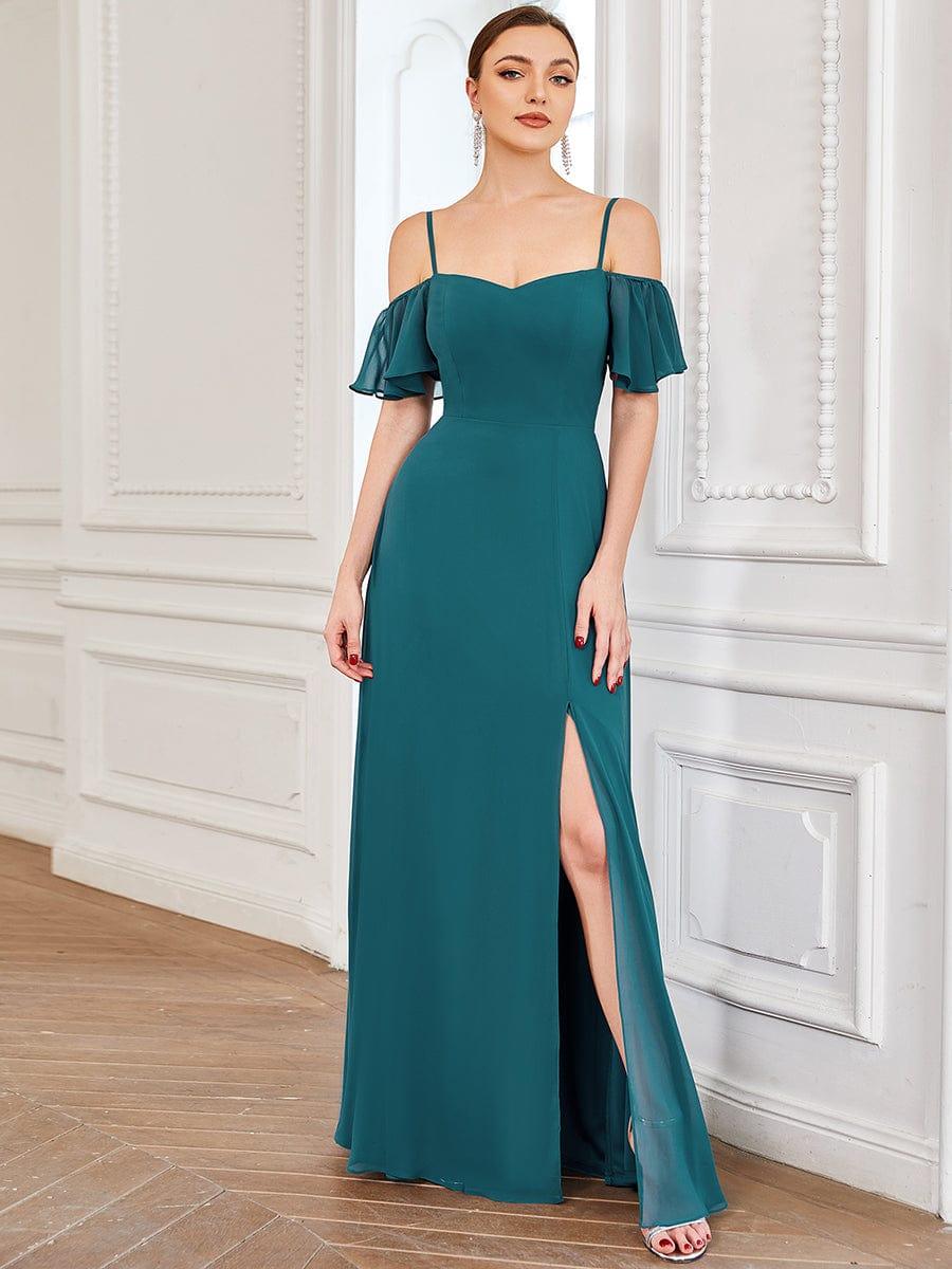 ever REYA|Stylish Cold-Shoulder Floor Length Bridesmaid Dress with Side Slit