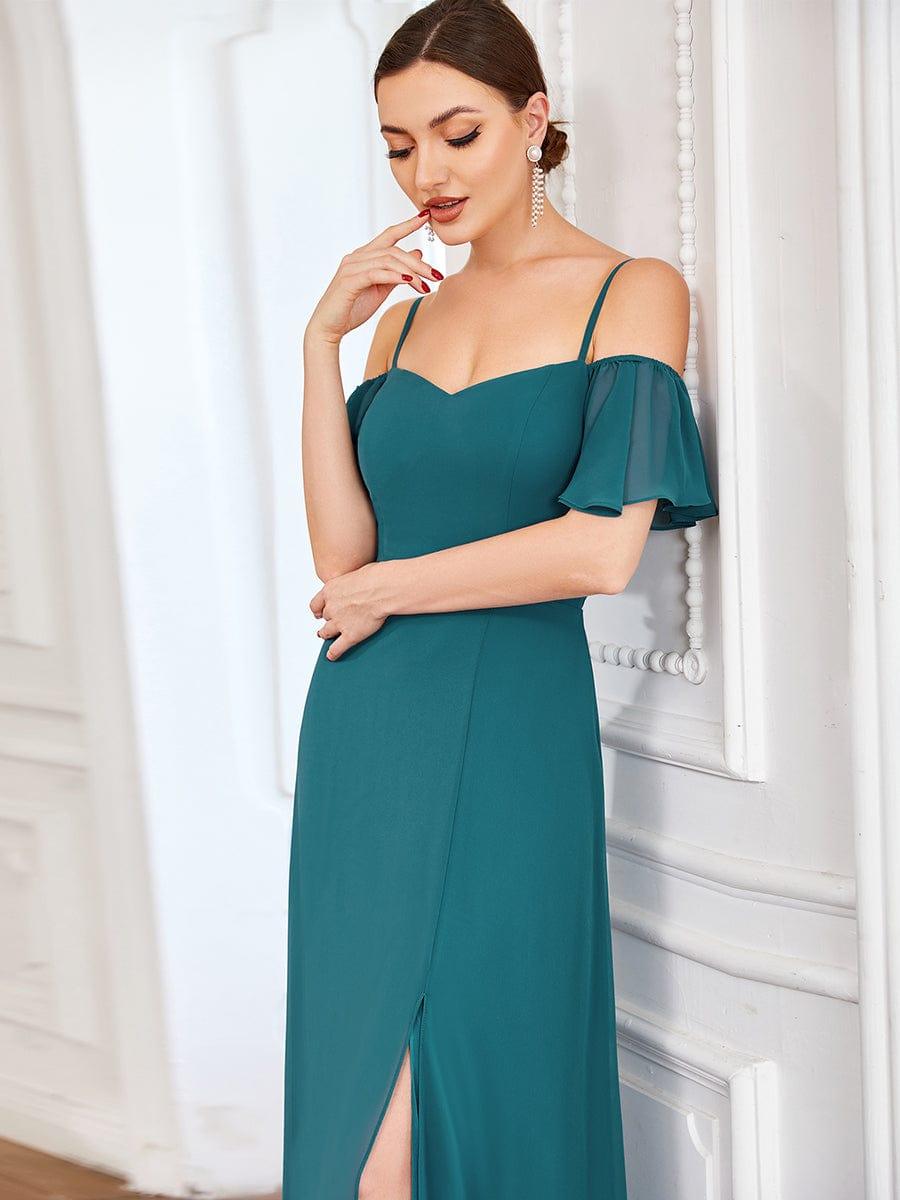 ever REYA|Stylish Cold-Shoulder Floor Length Bridesmaid Dress with Side Slit