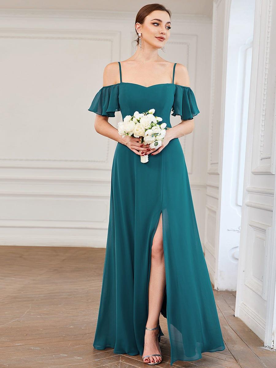 ever REYA|Stylish Cold-Shoulder Floor Length Bridesmaid Dress with Side Slit